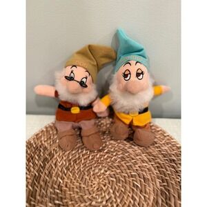 Disney‎ Seven Dwarfs Doc & Bashful Plush Toys Set Snow White Vintage 9"